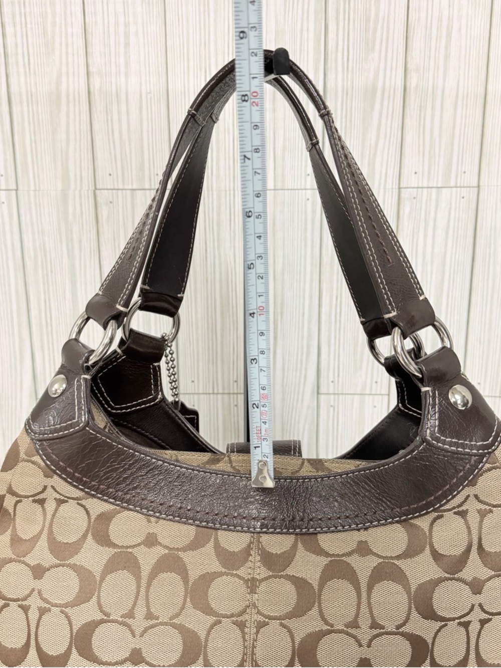 Coach Brown Signature Shoulder Bag with Dark Brown Leather Trim - Picture 14 of 16